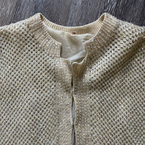 Vintage Gold Heavy Iridescent Sequin Cardigan Sweater Lined 40’s 50’s - Picture 6 of 14