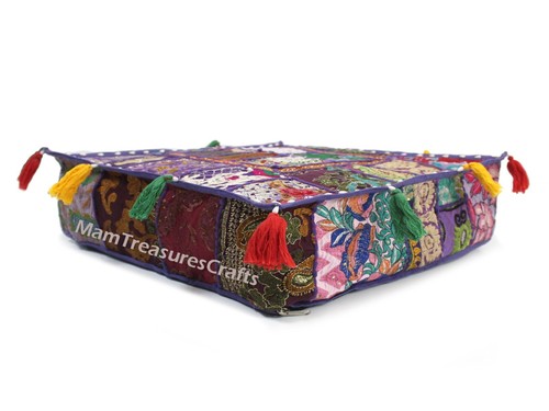 Purple Patchwork Square Floor Pillow Bohemian Decorative Pillow Vintage Cover AU - Picture 3 of 6