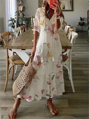 Maxi Vestido Floral BoHo Playa Cuello en V Verano Mujeres Vacaciones Damas Talla Grande - Imagen 9 de 39