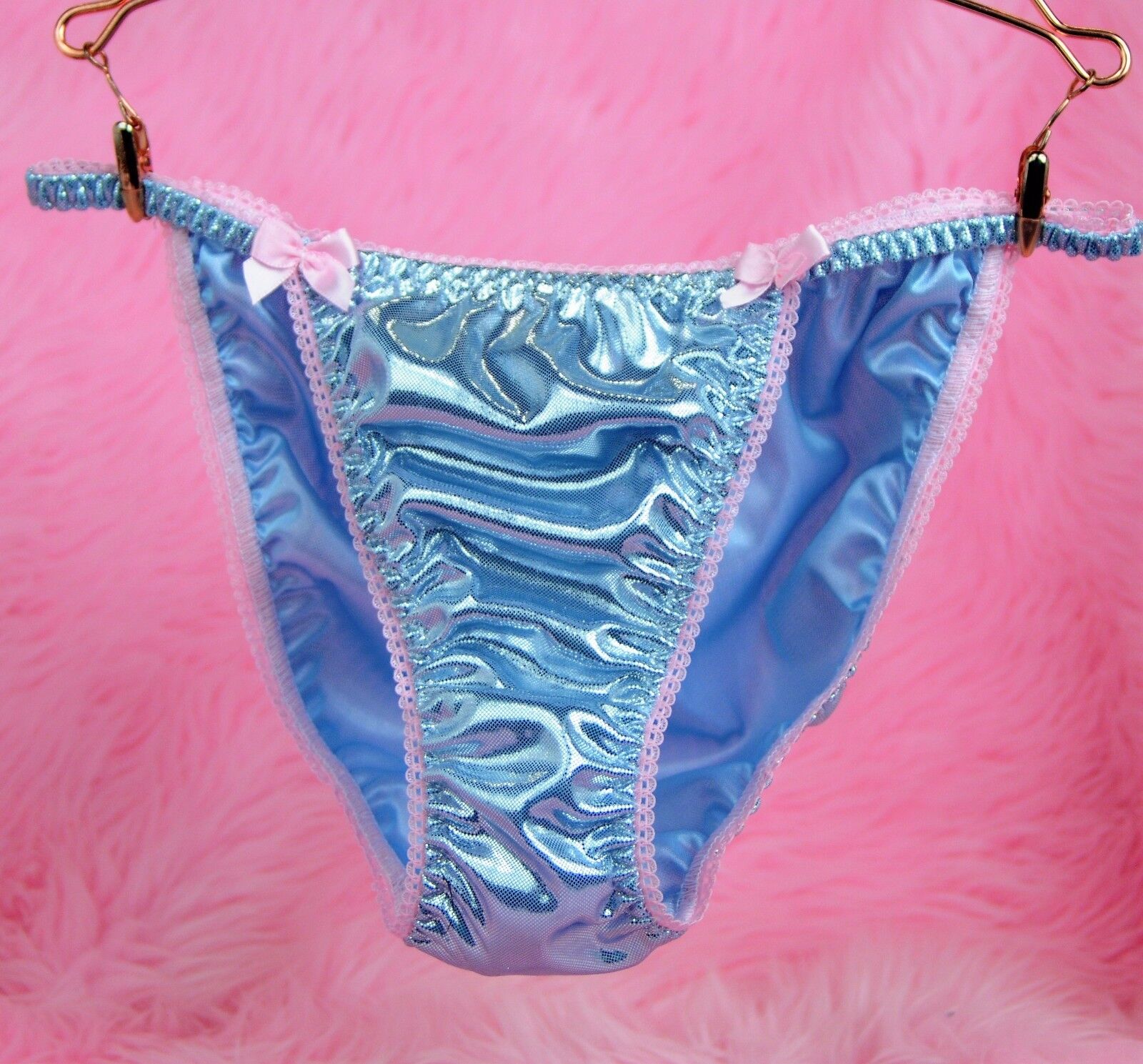 Foil Satin String Bikini Panties Wetlook Ladies Sissy Metallic Underwear Blue Ebay