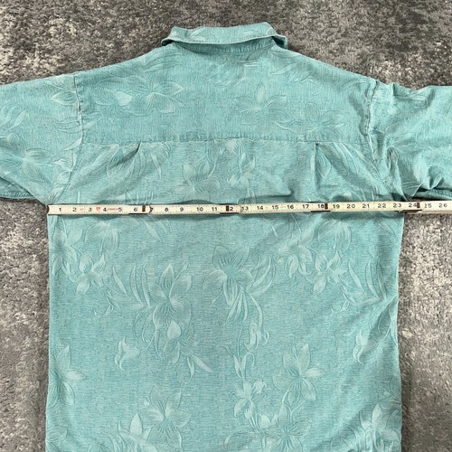 Island Shores Hawaiian Shirt Mens Large L Green Textured Silk Print Loop Collar - Picture 8 of 13