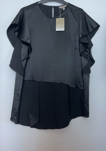 Brandneu mit Etikett Anthology schwarz Satin Mix Bluse Top Größe 12