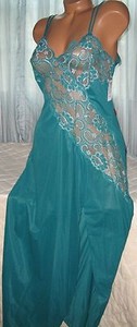 Cross-Dyed-Lace-Long-Nightgown-1X-4X-Nylon-Persian-Green-Slit-Plus-Size