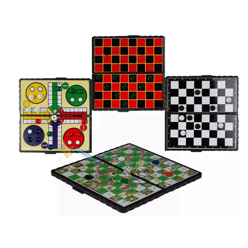4 Travel Games Magnetic Board Draughts, Chess, Ludo, Snakes & Ladders Kids Adult - Picture 3 of 8