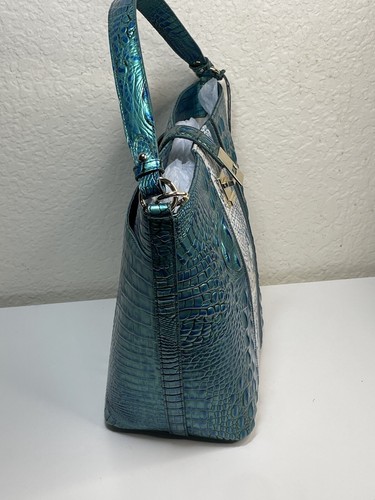 NWT Brahmin Shira Shoulder Bag Shimmer Peacock Melbourne w/feather tassel - Picture 8 of 12