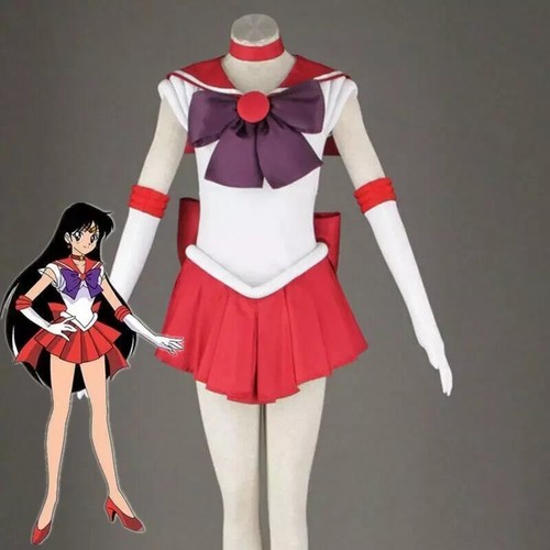 2023 Sailor Moon Sailor Mars Cosplay Costume Red Uniform Dress Satin Handmade - Picture 7 of 14