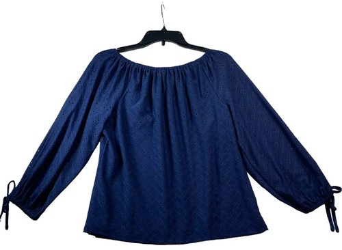 Sam and Jess Blouse Womens size Small Navy Blue On or Off the Shldr Eyelet NWT - Picture 2 of 7