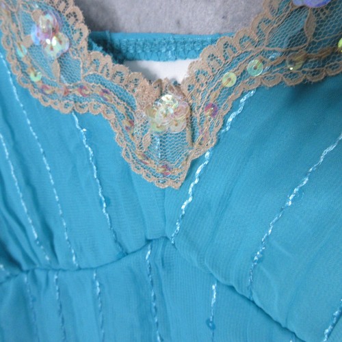 Canotta No Boundaries XL blu pizzo paillettes Y2K anni 90 baby doll Fairy Coquette Boho - Foto 3 di 13