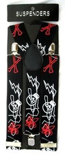 SKULLS,CROSSBONES,LIGHTNING BOLTS ADJUSTABLE WIDE 1 1/2" Y-BACK SUSPENDERS-NEW 