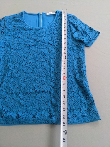 Calvin Klein 2 PC Shirt Skirt Set SZ SMALL Lace Short Sleeve V-Neck Pull-On Teal - Picture 6 of 20