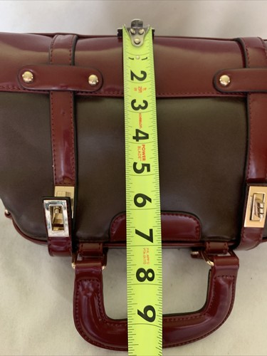 Melie Bianco Satchel Two Handle Bag Turn Locks Two Toned Burgundy Brown - Picture 8 of 13