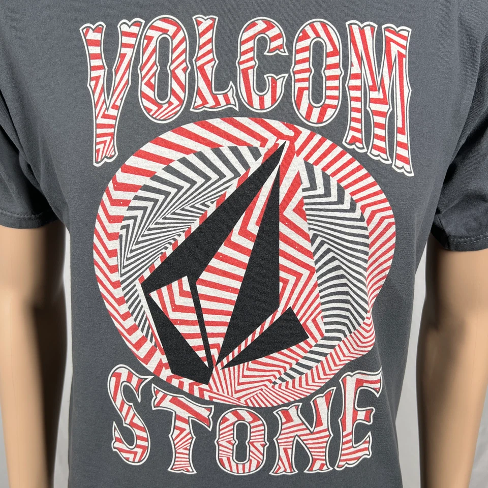 Volcom Men's Medium Gray/Red Abstract Striped Stone Logo Short Sleeve T-Shirt - Image 2 of 4