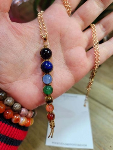 Natural Handmade Crystal Necklace Gold Tone 7 Chakras Healing Necklace - Bild 7 von 9