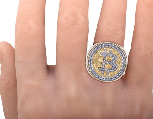 Bitcoin 0.49CT Real Diamond Pinky Ring 10K Yellow-White Gold - Picture 3 of 6