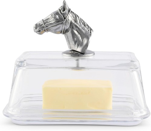 Equestrian-Inspired Glass Butter Dish with Lid - Serves Standard Butter Sticks - Picture 5 of 7