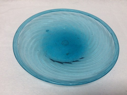 Vintage Venetian Blown Glass Turquoise Aqua Blue Swirl LARGE 10"+ Plate Pontil - Picture 7 of 7