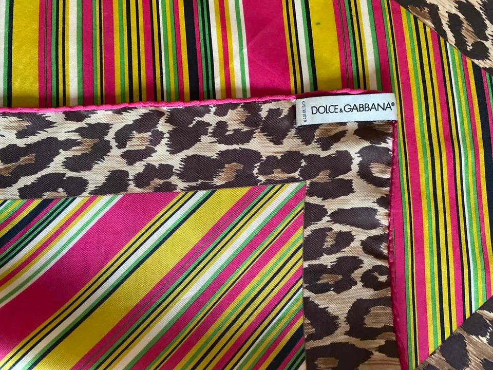 Dolce & Gabbana Gavroche Bufanda de Seda Estampado Animal Rayas Brillante Multicolor Foto 4 de 4