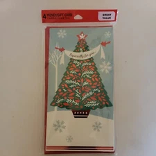 4 PACK MONEY GIFT CARD HOLDERS W/ ENVELOPES CHRISTMAS HALLMARK LIGHTED TREE