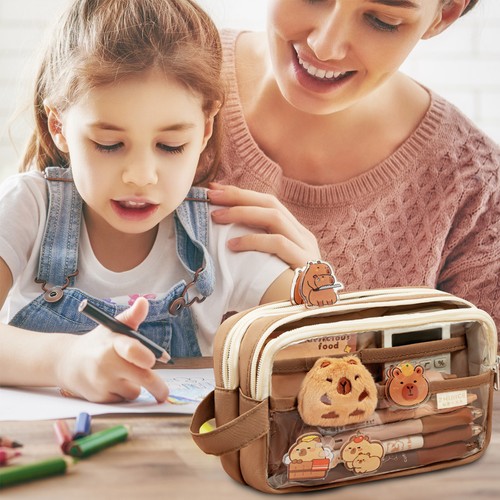 Cute Clear Pencil Case Capybara Large Capacity Pencil Pouch With Stickers - Picture 12 of 12