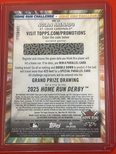 2024 Topps Series 1 Nolan Arenado #HRC-23 Home Run Challenge Code Card - Picture 2 of 2