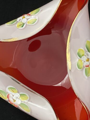Vintage NASCO Glas Aschenbecher mit Ummantelung weiß bis rot biomorph Japan - Bild 7 von 12