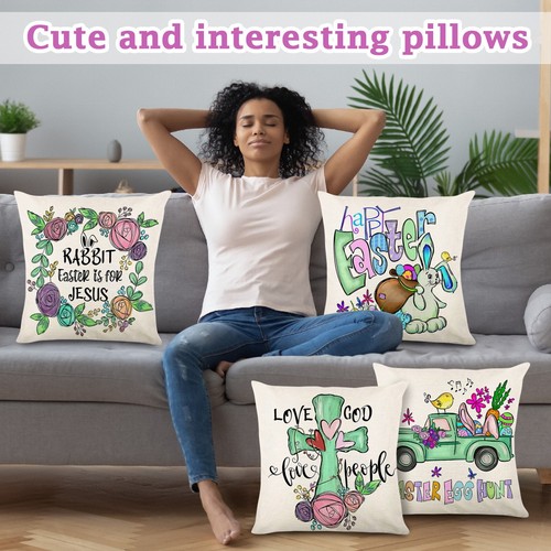 Easter Throw Pillow Cover Decoration Home Holiday Easter Sofa Bedside Pillowcase - Picture 4 of 20