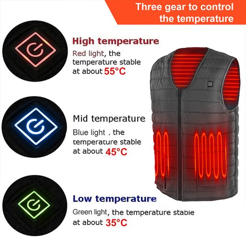 Electric Vest Heated Jacket USB Thermal Warm Heat Pad Winter Body Warmer Unisex - Picture 8 of 17