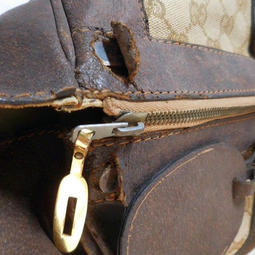 Sac voyage bagage cuir toile GUCCI vintage mode art déco 1950 Italie N6468 - Imagen 12 de 12