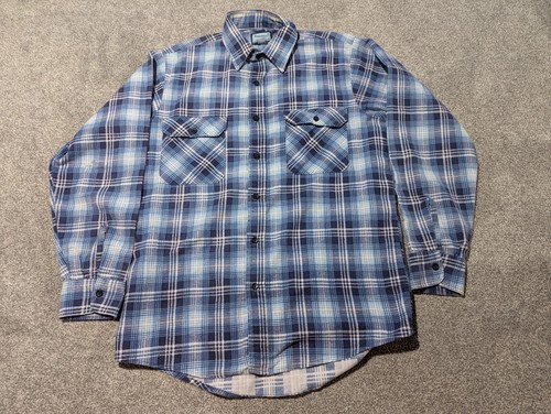 Sears Fieldmaster Flannel Mens Medium Blue White Vintage Shirt Perma Prest