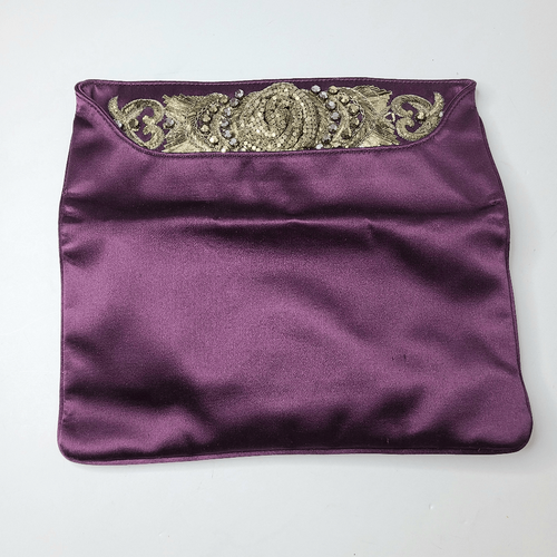 Alberta Ferretti Womens Bag Silk Beaded Embellished Purple Evening Clutch-Read - Picture 7 of 15