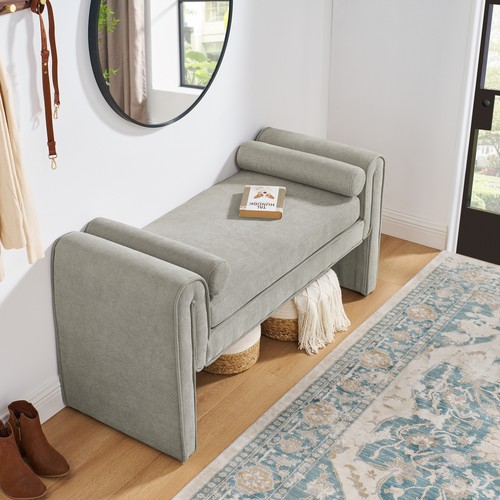 50.39in Linen Fabric Upholstered Ottoman Couch End of Bed Bench for Bedroom Gray - Picture 8 of 12
