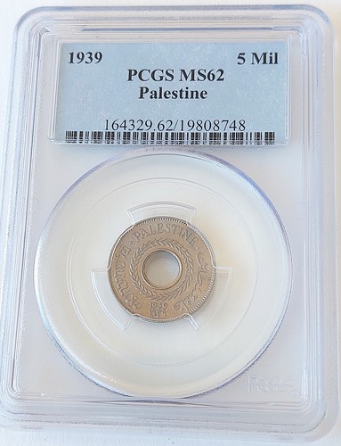 1939 Palestine 5 Mils , PCGS MS 62 , nice older coin # 1852, #58-13