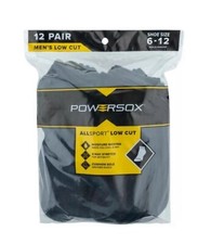 Men's Powersox All Sport Moisture Wicking Low Cut Socks 12 Pair Black Large 6-12