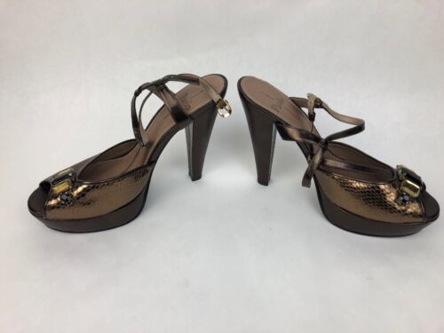 Rare LINEA PAOLO Open Toe Faux Snakeskin Patent High Heel Pumps Women's 10m - Picture 3 of 12