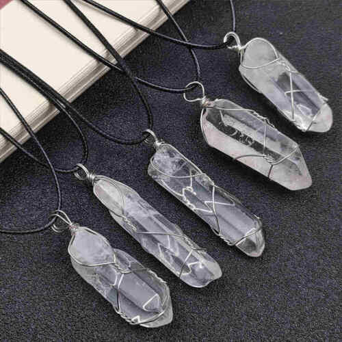 Natural Clear Quartz Crystal Silver Winding Pillar Pendant Healing Reiki Amulet - Picture 11 of 16