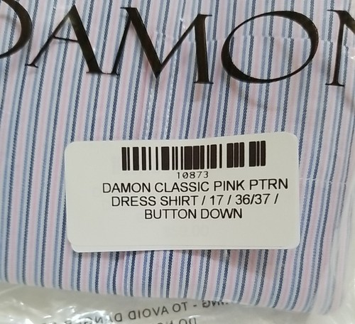 NWT Tall Damon Dri-Tech Dress Shirt Men's Size 17 Tall 36/37 Pink Blue Stripe - Picture 2 of 8