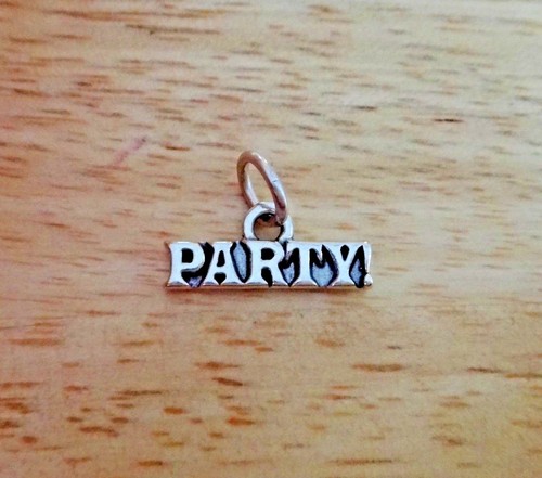 Sterling Silver 8x17mm Birthday Charm that says Party Charm! - Picture 2 of 3
