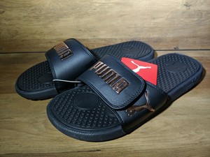 black and rose gold slides