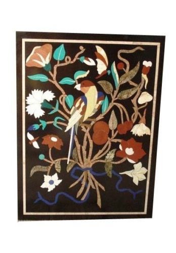 24" x 18" Black Marble Table Top Semi Precious Stone Inlaid Floral Works - Picture 1 of 1