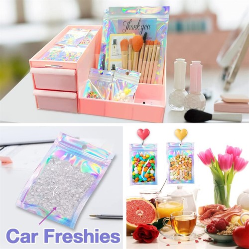 100x Holographic Mylar Foil Zip Bag Resealable lock Pouch Packaging Clear Front - Picture 11 of 17