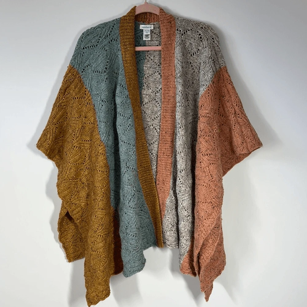 Sundance wool blend knit ruana poncho cardigan women’s petite small/medium