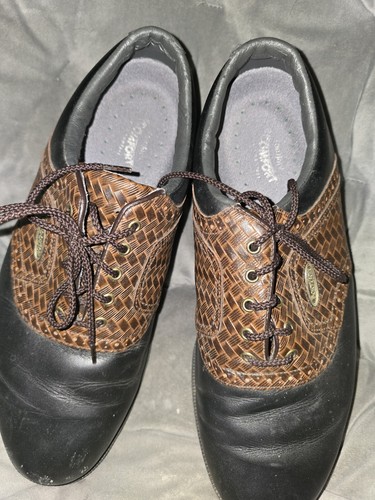 Footjoy Golf Casual Cleat Spike Shoes Black Brown Embossed Sz 12 Wide - Picture 2 of 13