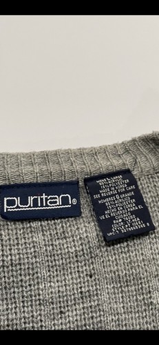 Puritan Vtg Grandpacore GrayCardigan V-Neck Sweater Size L Big Pockets & Buttons - Picture 10 of 12