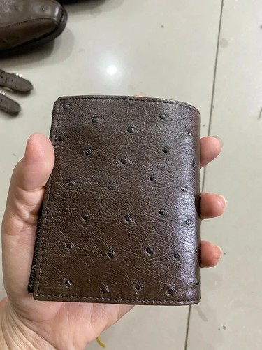 Genuine Real OSTRICH skin Leather Men's Bifold Wallet BROWN Color - Picture 1 of 10
