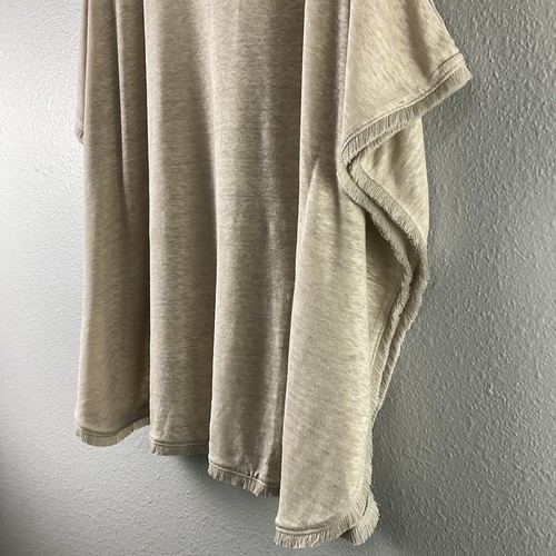 J. Jill 100 % Leinen Strick hellbraun Pull-On Poncho Oberteil U-Boot-Ausschnitt Fransenkante XS/S Petite - Bild 6 von 11