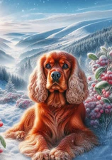 Cocker Spaniel Red Winter Berries Flag