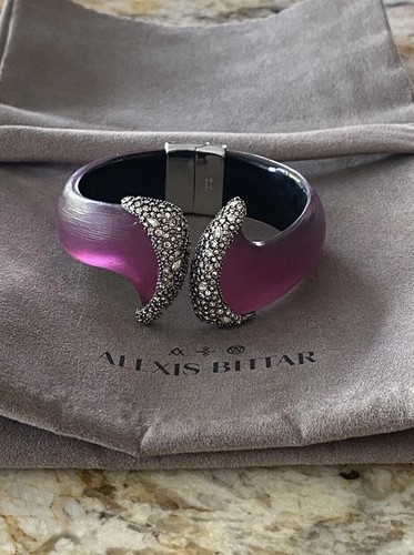 100% Authentic Alexis Bittar Rouge Lucite, Crystal Capped Hinge Cuff Bracelet - Picture 9 of 12