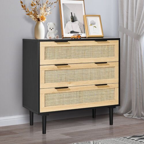 3 Drawer Rattan Dresser Boho Dresser Rattan Chest of Drawers w/ Spacious Storage - Picture 8 of 11