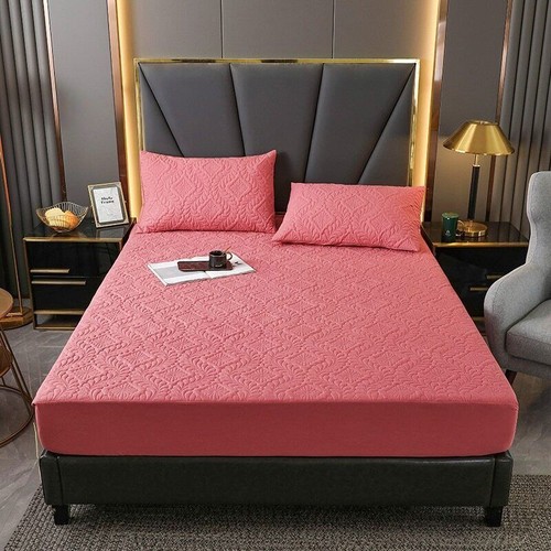 Quilted Waterproof Mattress Cover With Elastic Fitted Sheet Solid Color BedCover - Picture 13 of 34