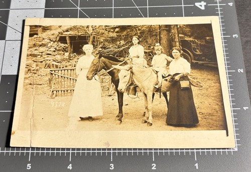 1900s Hot Springs AR Arkansas HAPPY HOLLOW Women Horse Mule RPPC PHOTO Postcard